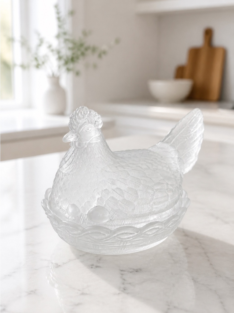 Vintage Clear with Uranium Green Glass Hen on Nest Decorative Bird Dish - Picture 4 of 8